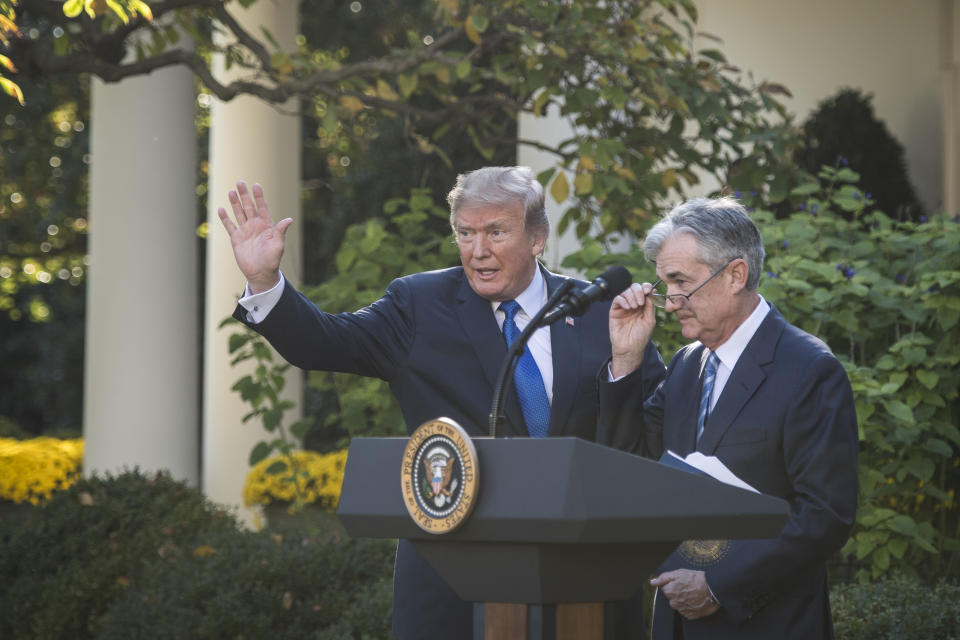 WASHINGTON, DC - NOVEMBER 2: President Donald Trump waves after announcing Federal Reserve board member Jerome Powell as his nominee for the next chair of the Federal Reserve in the Rose Garden at the White House in Washington, DC on Thursday, Nov. 02, 2017. (Photo by Jabin Botsford/The Washington Post via Getty Images)