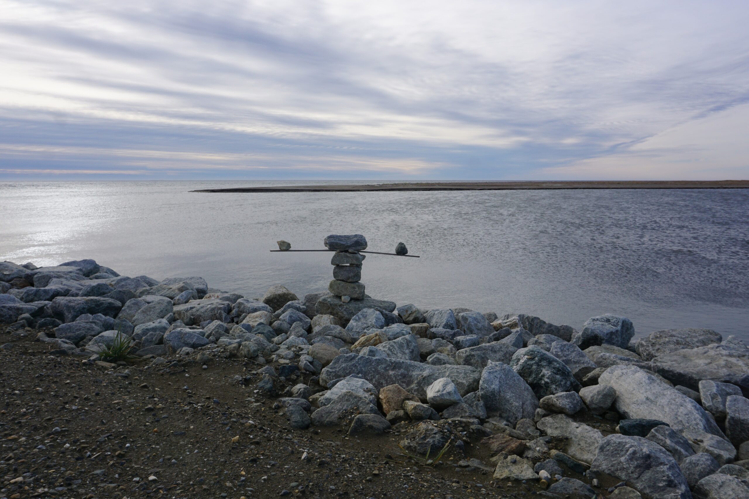 A rock formation is seen at the edge of Safety Sound east of Nome on Sept. 30, 2020. Safety Sound is an imporant subsistence and recreation site for Nome residents. (Photo by Yereth Rosen/Alaska Beacon)